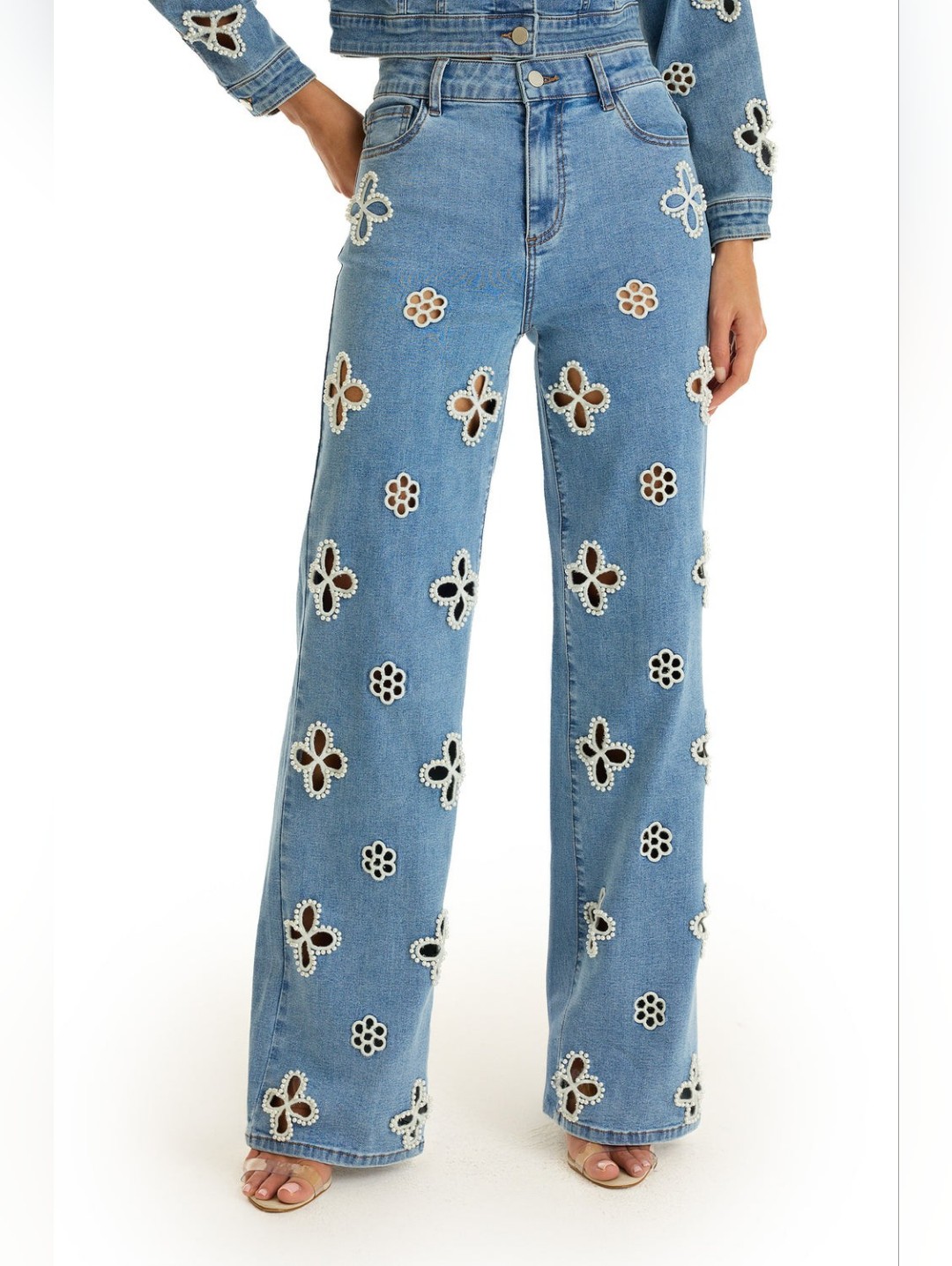 Nwot Noli Flower And Pearl Medium Blue Jeans - 30